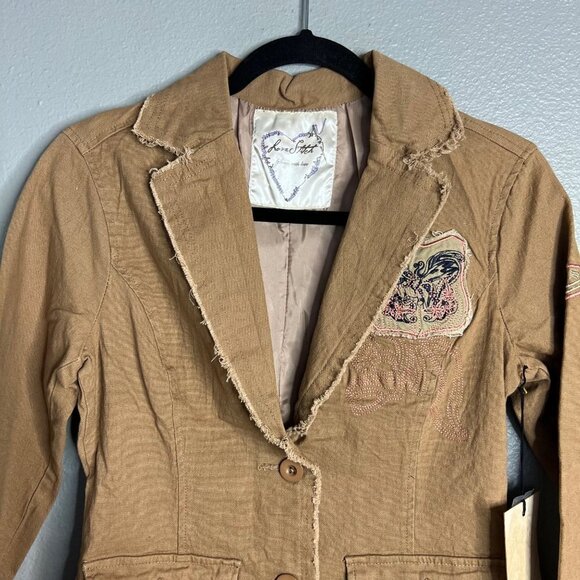 NWT Lovestitch Boho Embroidered Blazer Jacket Tan Small - Picture 4 of 10